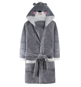 Cartoon Dog Soft Plush Hooded Bathrobe for Boys Winter Bath Homewear, Grey