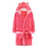 Cartoon Cat Soft Plush Hooded Bathrobe for Girls Winter Bath Homewear, Coral Red