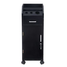 Hair Salon Storage Cart with Wheels & 3 Hair Dryer Holders & 4 Drawers & Lock & 2 Keys, Hairdressing Tools Station Mobile Makeup Case Black