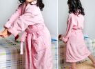 Soft Plush Diamond Pattern Lapel Bathrobes for Boys Girls Bath Homewear, Pink