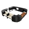 Spa Surround Spa Frame Quadrilateral Outdoor Rattan Sectional Sofa Set with Mini Sofa,Wooden Seats and Storage Spaces, Beige