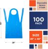 Disposable PE Aprons 28" x 46". Pack of 100 Blue Polyethylene Aprons 1 mil. Poly Liquid-Proof Workwear. Industrial Uniform Aprons for Men; Women. Unis