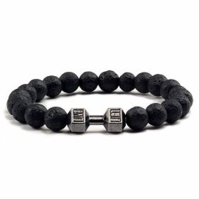 Natural Volcanic Stone Beads Bracelets Black Lava Men Women Bracelet Aromatherapy Essential Oil Diffuser Bangle (Purity: 17cm, Color: Volcanic Rock Gun Black)