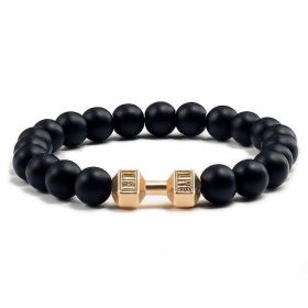 Natural Volcanic Stone Beads Bracelets Black Lava Men Women Bracelet Aromatherapy Essential Oil Diffuser Bangle (Purity: 19cm, Color: Black Matte Gold Dumbbell)