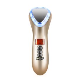 LED Face Beauty Massager Hot Cold Hammer Ultrasonic Cryotherapy Facial Vibration Massager Face Body Spa Ion Beauty Instrument (Color: Golden)